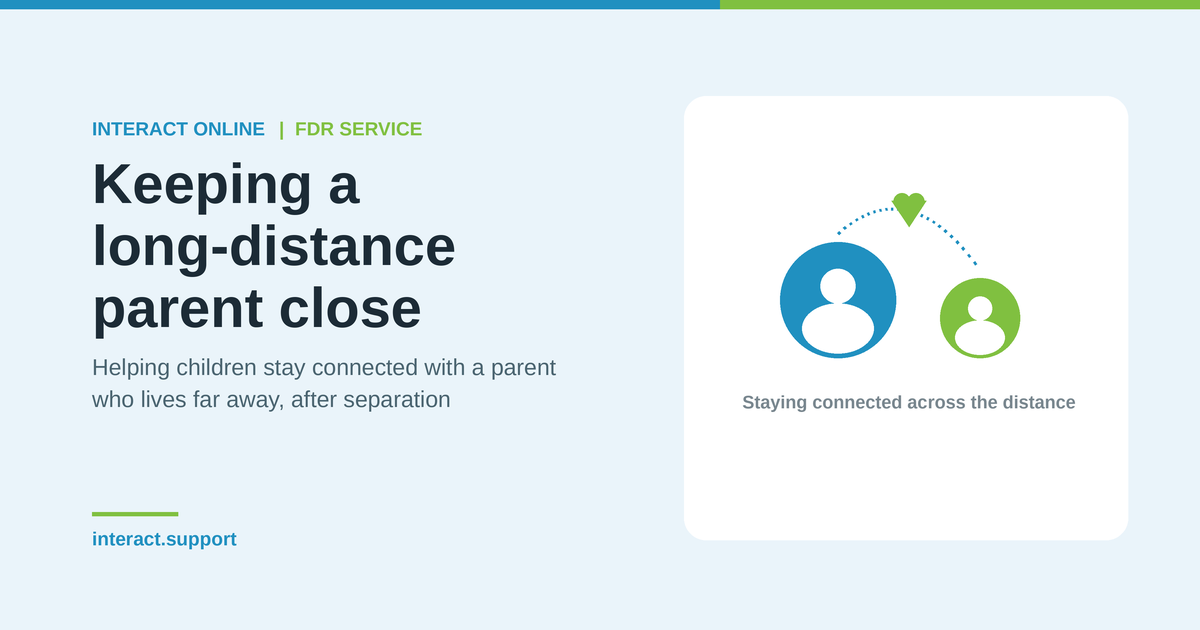A parent and child connected by a heart, representing long-distance parenting after separation.